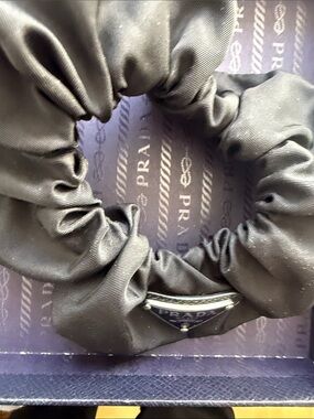 Prada Black Satin Logo Scrunchie